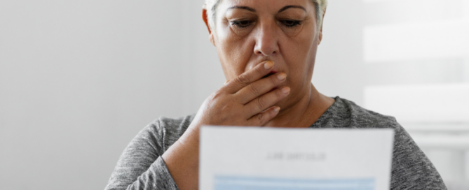 Elderly Woman Looking At Her Utility Bill In Shock