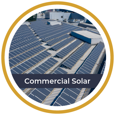 Commercial solar icon showing a My RC Home commercial rooftop solar installation.