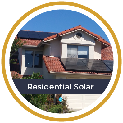 Residential solar icon showing a My RC Home rooftop solar installation on a tile roof.